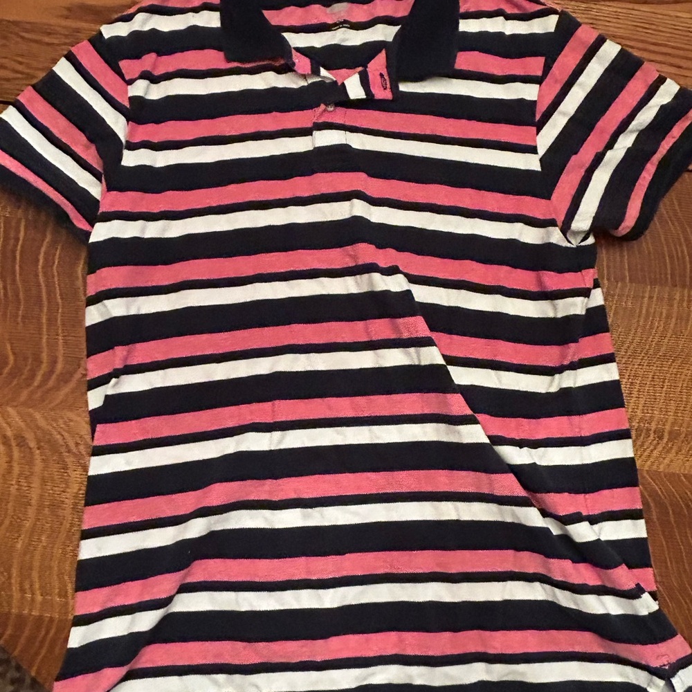 Old Navy men’s Polo - salmon/red White, and navy Stripes